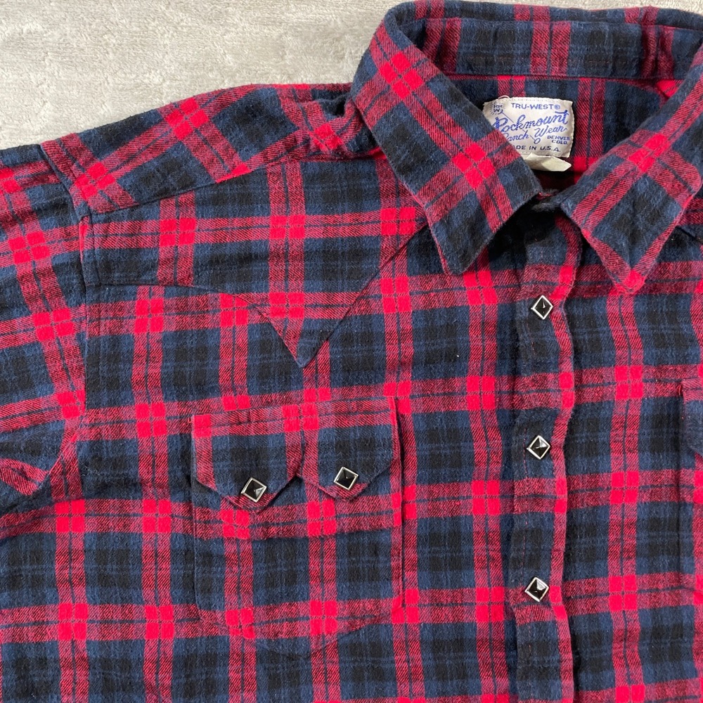 Vintage‎ Rockmount Ranch Wear Flannel Shirt Mens XL Red Plaid Sawtooth Snap USA - Picture 5 of 11